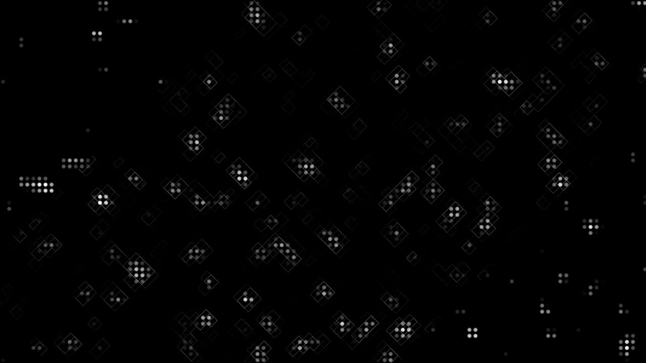 사각형 격자 및 점의 애니메이션 검은 가장자리와 함께 추상적인 어두운 배경