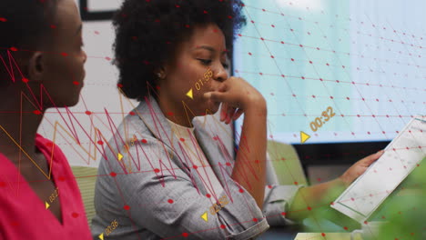 animation of financial data processing over diverse businesspeople in office