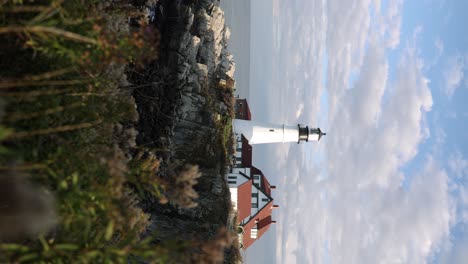 scenic portland head light in cape elizabeth, maine - vertical shot