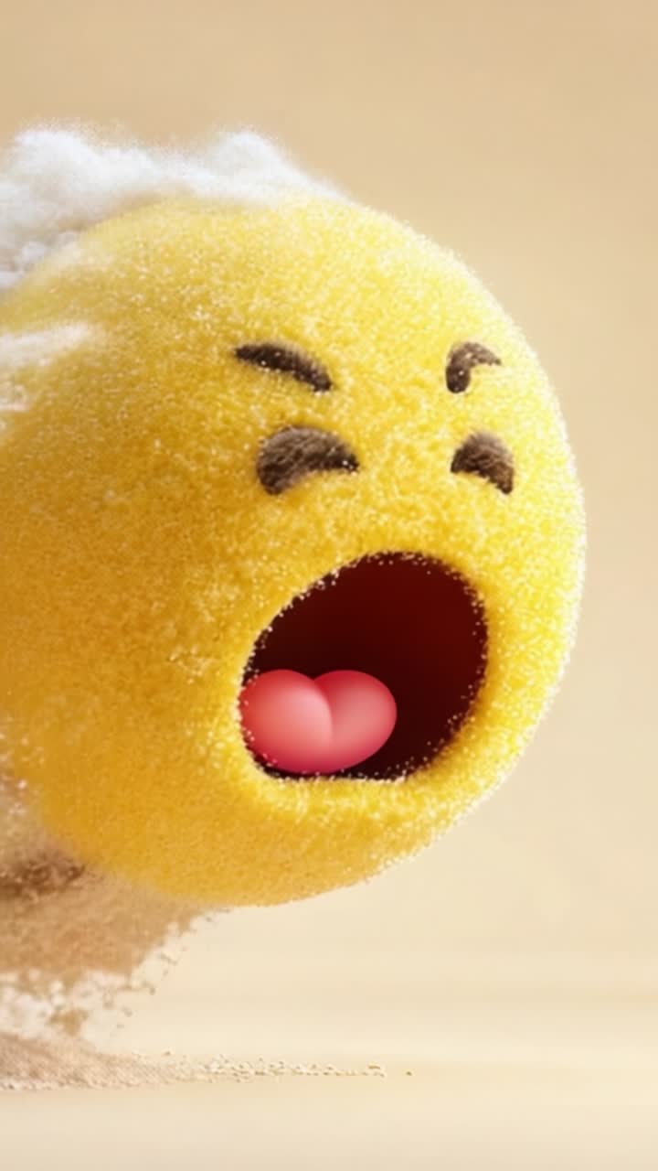 A playful, expressive character with a vibrant yellow hue and a surprised expression launches forward, exuding charm and energy with a heart popping out