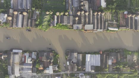 aerial view of ancient mang thit brick village, mekong delta, vietnam