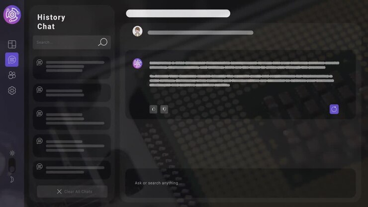Animation of processor and ai chat on black background