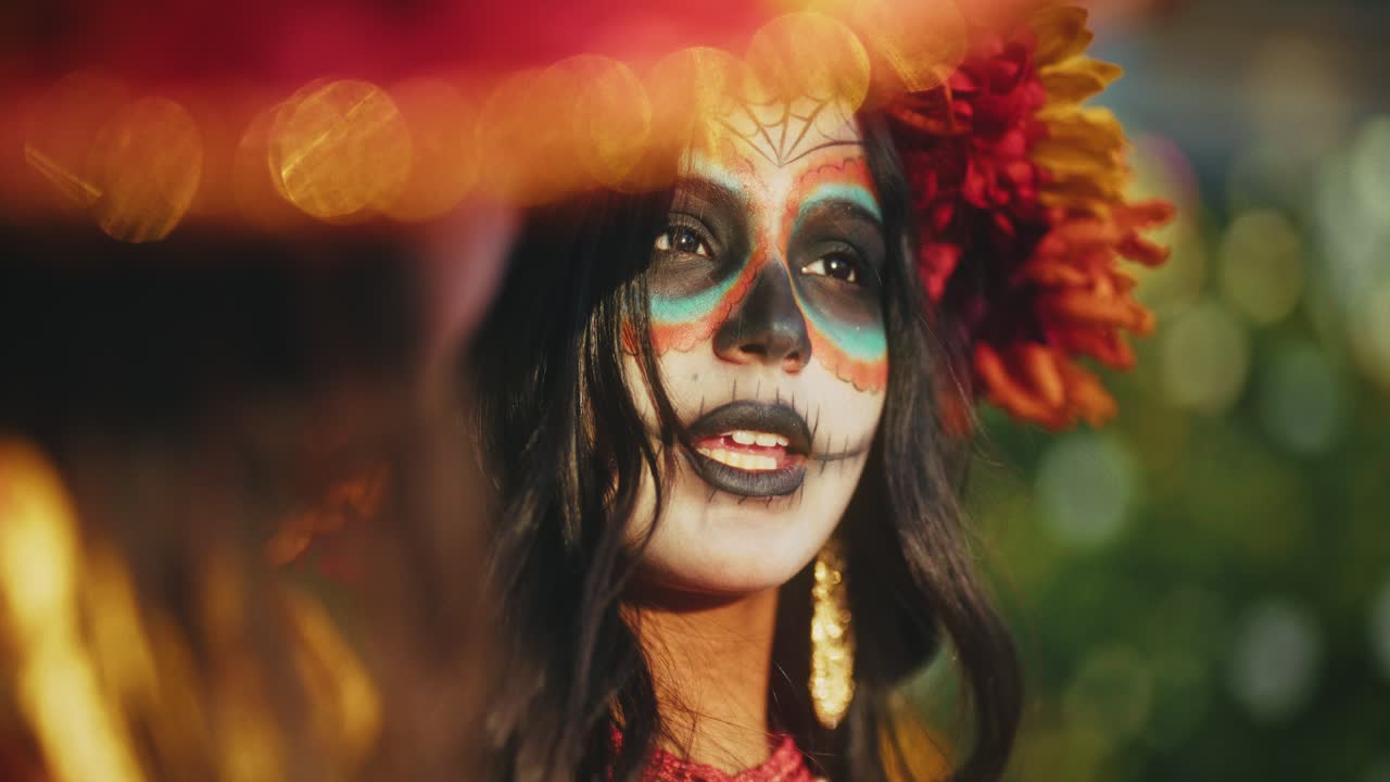 Day of the Dead Woman with Sugar Skull Makeup