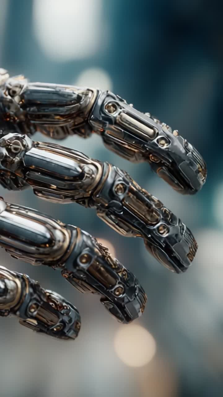 A Close-Up Exploration of a Futuristic Robotic Hand, Showcasing Intricate Mechanical Details and Advanced Technology in a Sci-Fi Inspired Setting