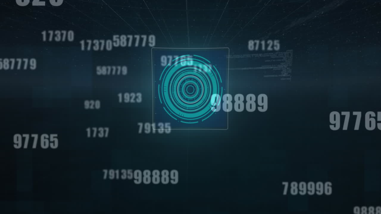 Animation of glowing interface with information, statistics and 6g text moving on black background