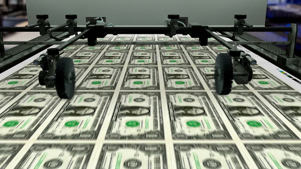 미국 종이 화폐 - 1 미국 달러 - 인쇄 돈 - loopable - 4k - 미국