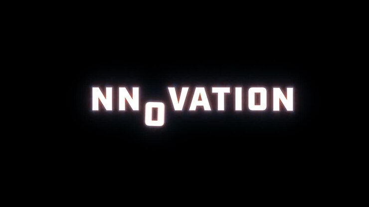 4K text reveal of the word "innovation" on a black background