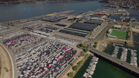 aerial view over harbour vigo, car manufacture in vigo, galicia zona franca