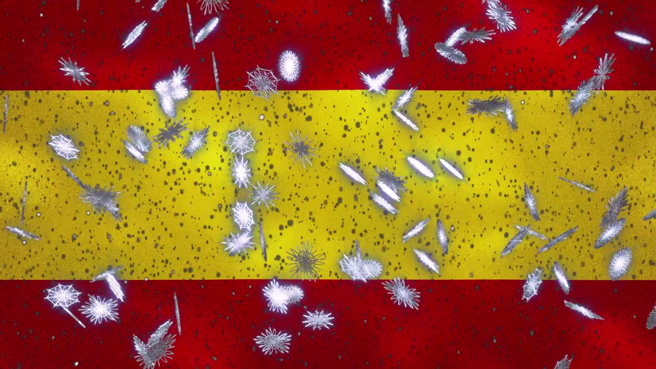 bandera española ondeando y nevada fondo cíclico para navidad y año nuevo, bucle