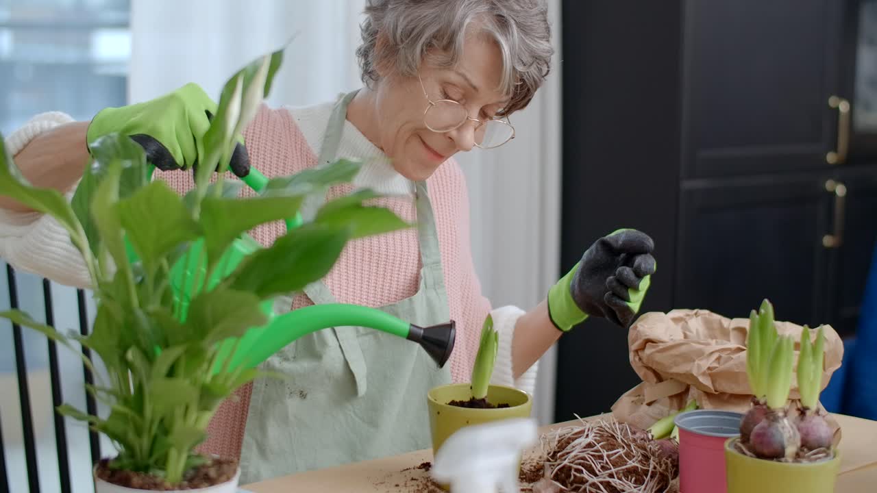 Elderly Woman Gardening at Home