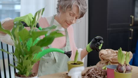 elderly woman gardening at home