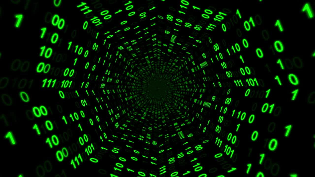 Binary code flying in space.
