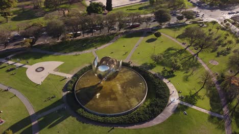 birds eye view of giant stainless steel and aluminum flower, floralis generica in buenos aires, argentina