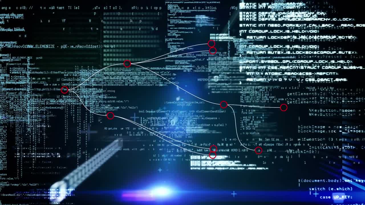 Animation of data processing on black background