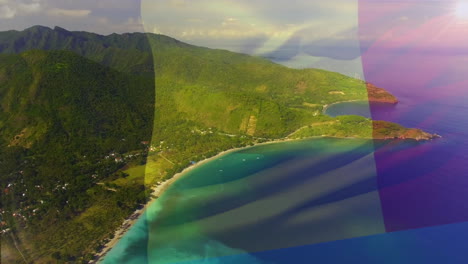 animation of flag of belgium blowing over beach landscape