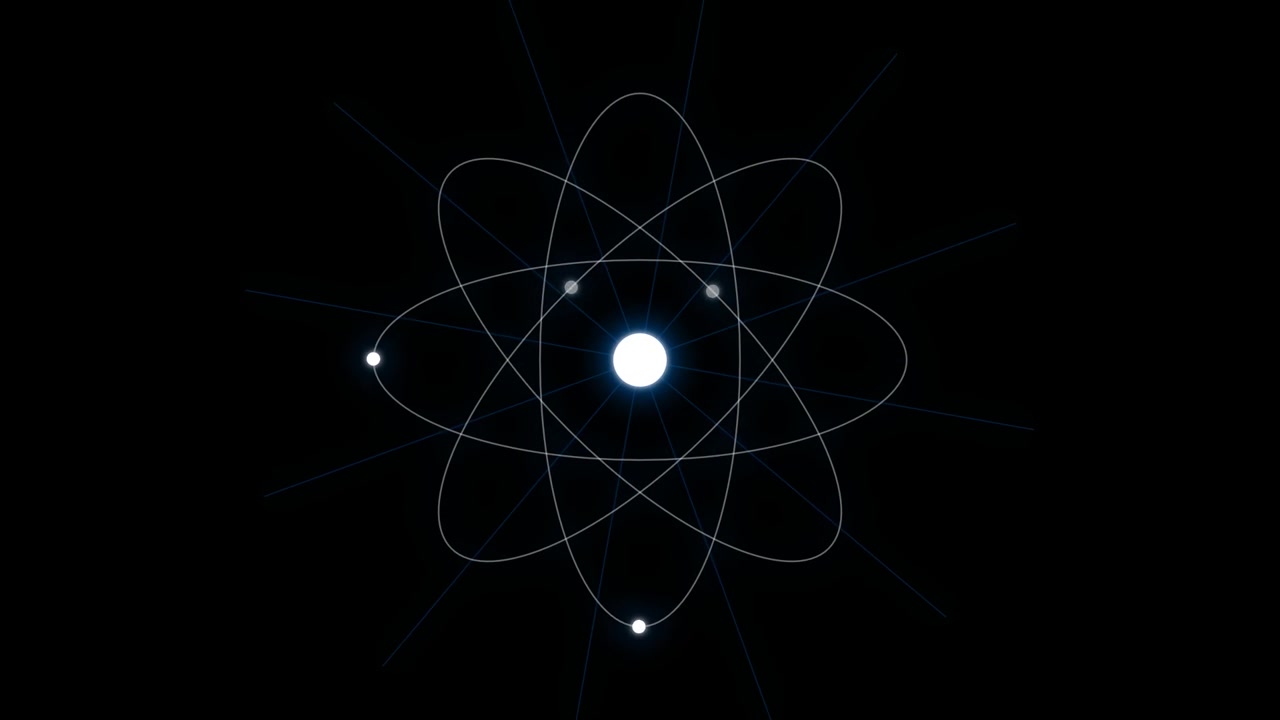 Animated Atom Model Rotating on Black Background