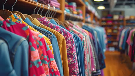 colorful clothing on hangers in a retail store