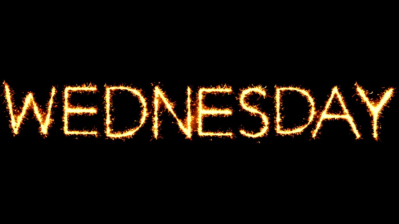 수요일 텍스트 스파클러 글리터 스파크 불꽃놀이 루프 애니메이션