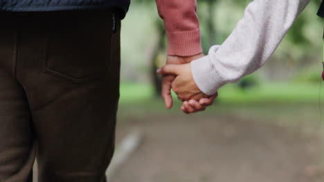 walking, hiking closeup or couple holding hands