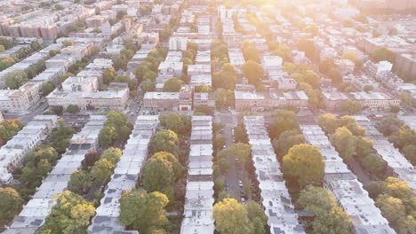 aerial view of brownstones in brooklyn. shot at sunrise in crown heights.