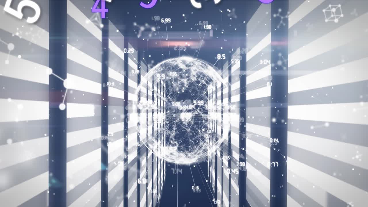 Animation of globe with network of connections over servers