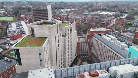Norwich, norfolk, with modern and historical buildings in focus , aerial view