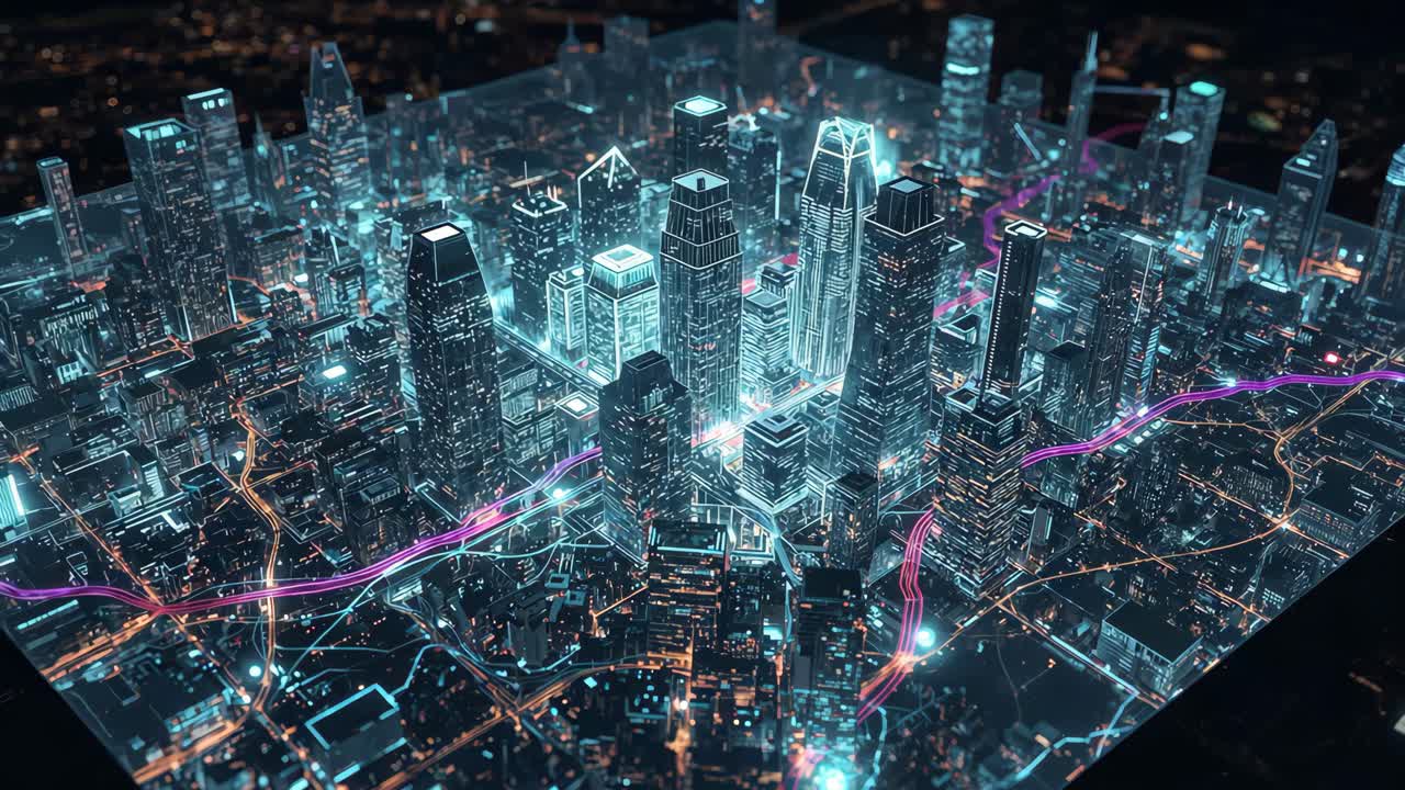 Futuristic Digital Cityscape at Night