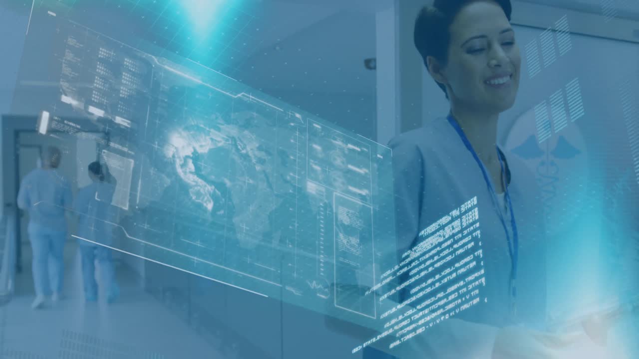 animación del globo y procesamiento de datos sobre diversos médicos en el hospital.