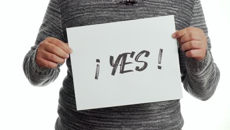 a person holding a sign with the message and the word yes