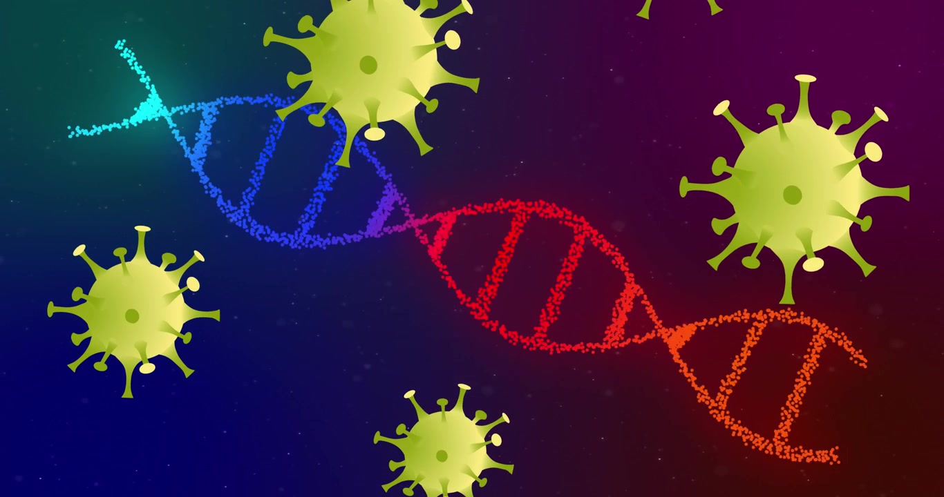 Animated Virus Cells Attaching to DNA Helix Structure