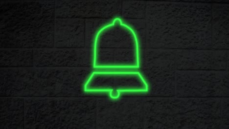 animation of flickering neon bell notification icon on brick wall