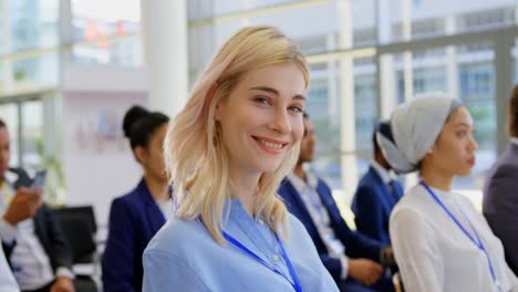 Caucasian-businesswoman-attending-a-business-seminar-4k