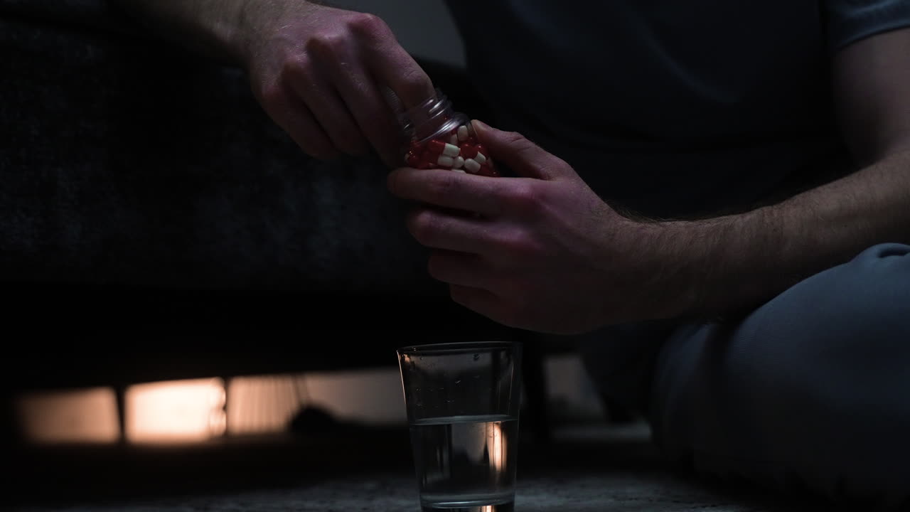 밤에 침실에 있는 남자