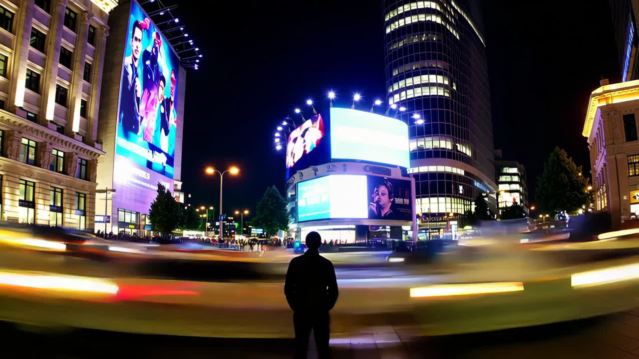 Night Cityscape with Billboards and Traffic