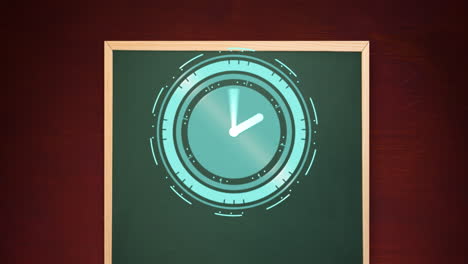 animación del reloj azul sobre la pizarra