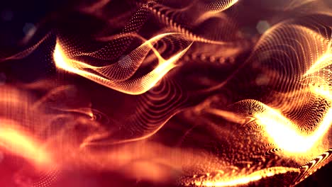 composición dorada compleja con partículas luminosas que forman estructuras onduladas en el aire. animación suave en bucle 4k 3d con partículas de brillo. microworld de ciencia ficción o fondo espacial. 27