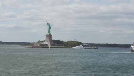 statue of liberty, new york. view of iconic monument from staten island ferry