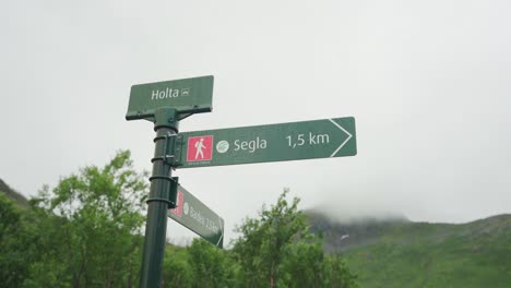 sign post in hiking trail, segla, senja, norway