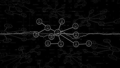 visualizing central network node emitting connections in dark digital ui featuring white icons