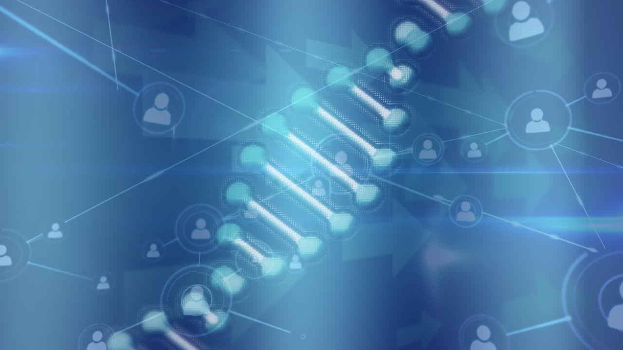 Animation af roterende DNA-streng over et netværk af forbindelser