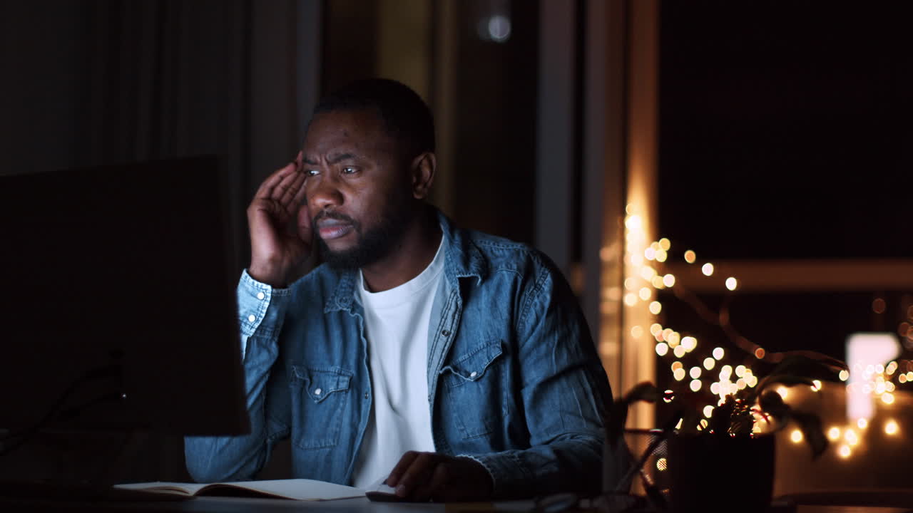 Man working late at night on computer