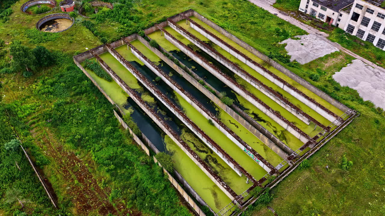 Abandoned old water cleaning factory. Aerial view