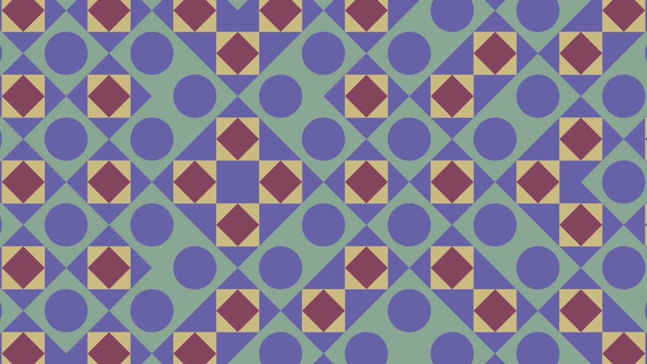 Abstract pattern with moving multicolor geometric shapes. Seamless geometric background with various dynamic tiles. Motion graphic background in a flat design with geometric elements
