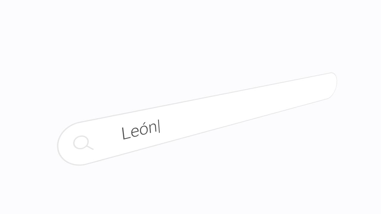 Typing Leon In A Search Engine Bar. Close-up Shot