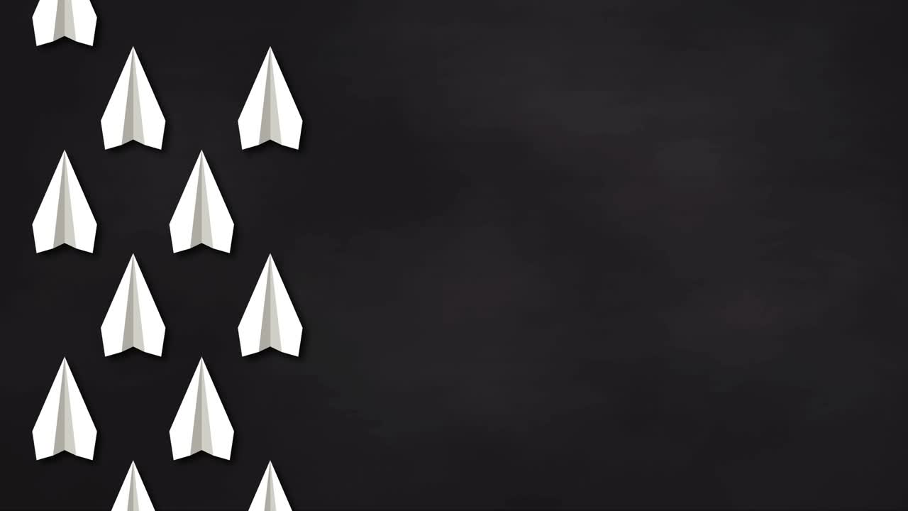 Think differently concept. Red paper plane changes direction. Blackboard Background
