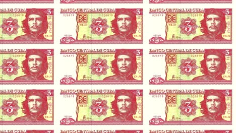 banknotes of three cuban pesos of central bank of cuba, cash money, loop