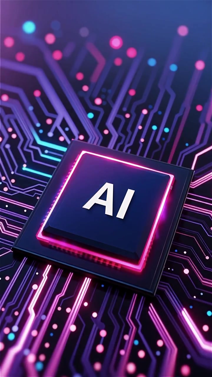 Sfondo tecnologico futuristico con chip AI e scheda madre