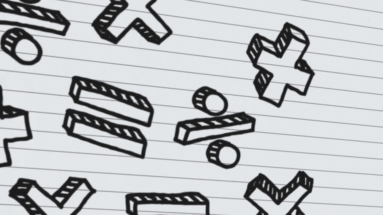 animación de cantos matemáticos que caen sobre un fondo blanco