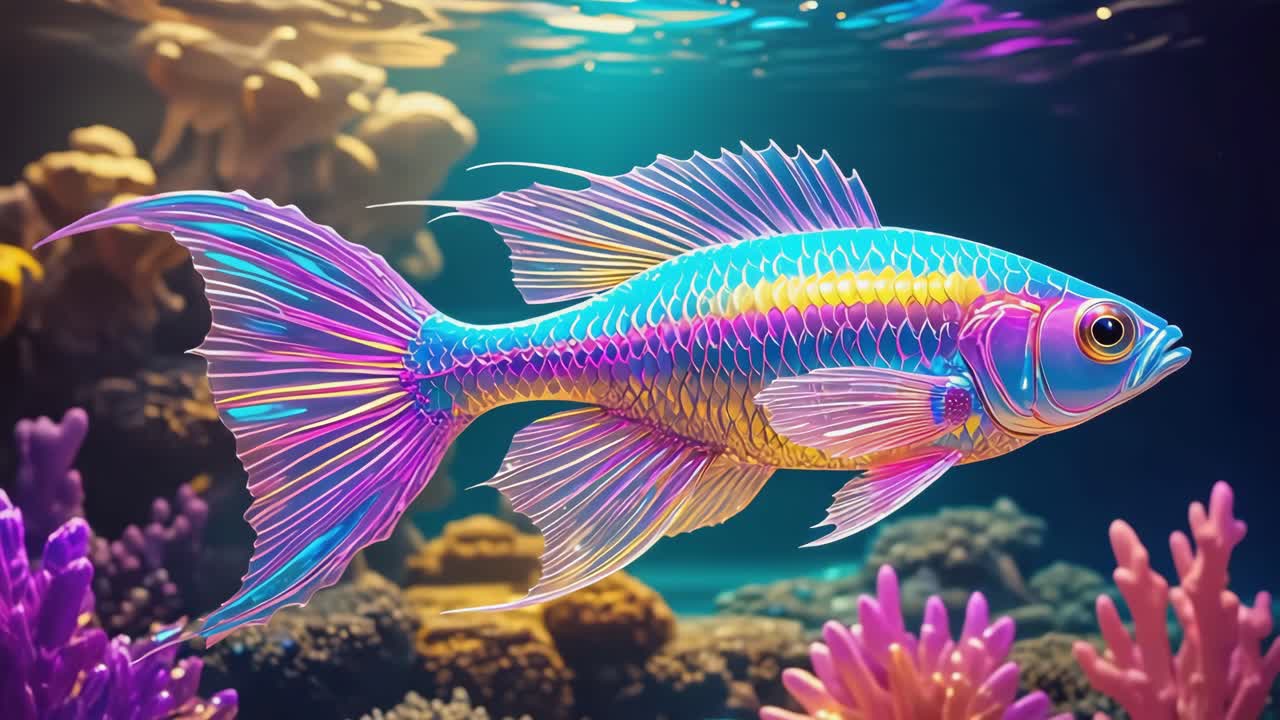 Colorful Iridescent Fish in Underwater Coral Reef