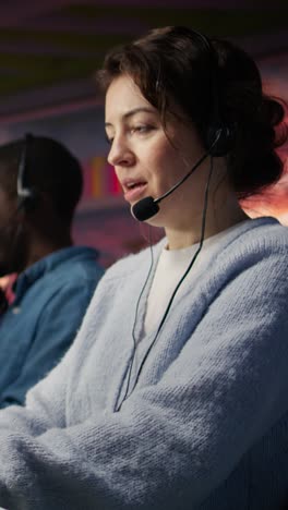 vertical video customer support employees listening to clients issues